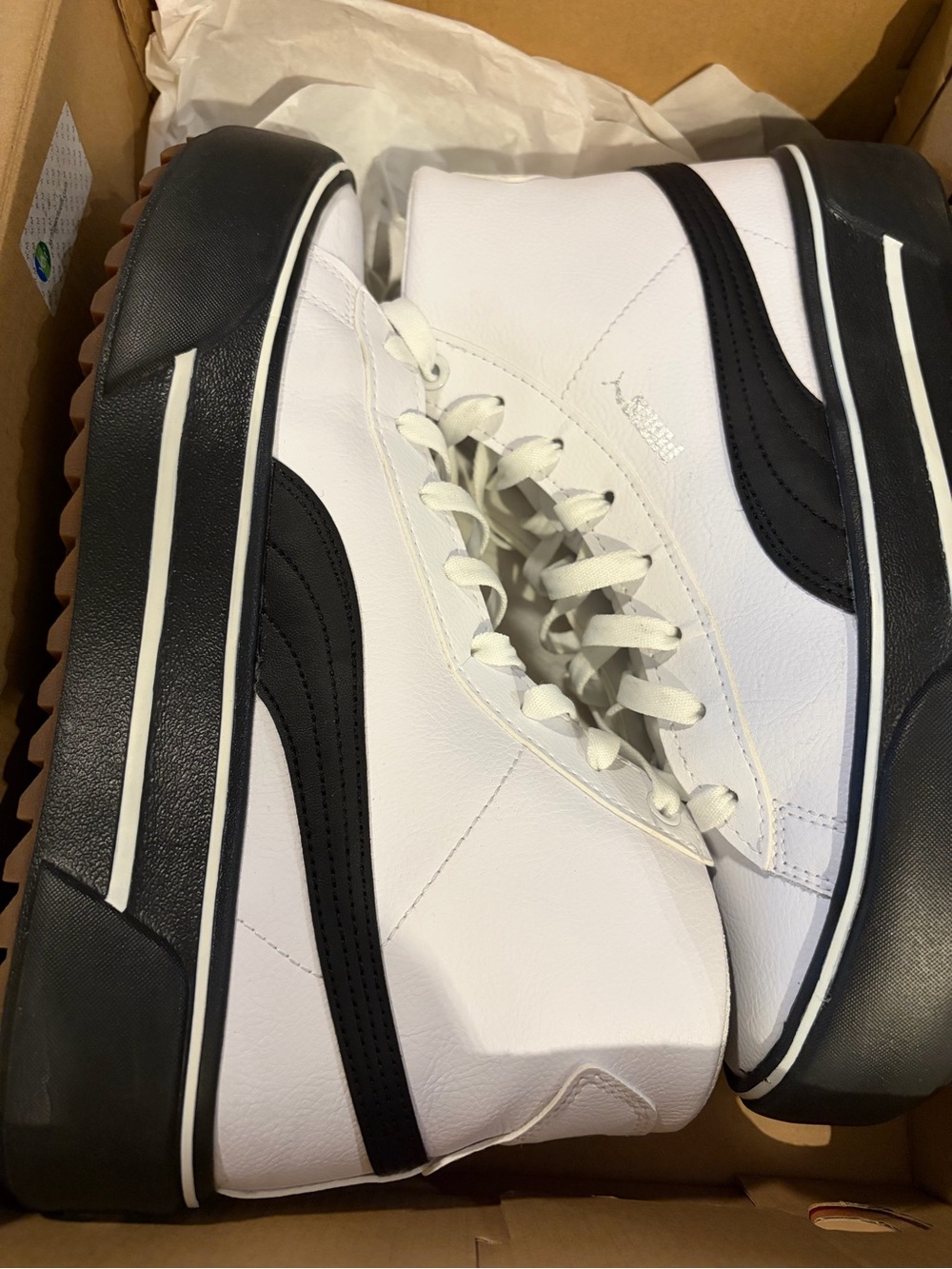 Women's High-Top Leather Sneakers in White and Black